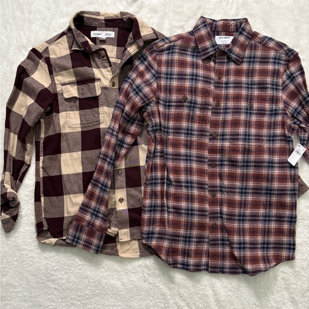 Old Navy Plaid Flannel Men's Shirt Set - Burgundy and Blue